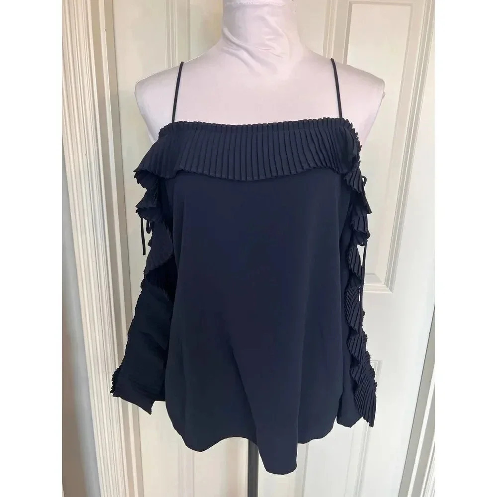 A.Z.I. New York navy blue cold shoulder‎ ruffle spaghetti strap blouse small